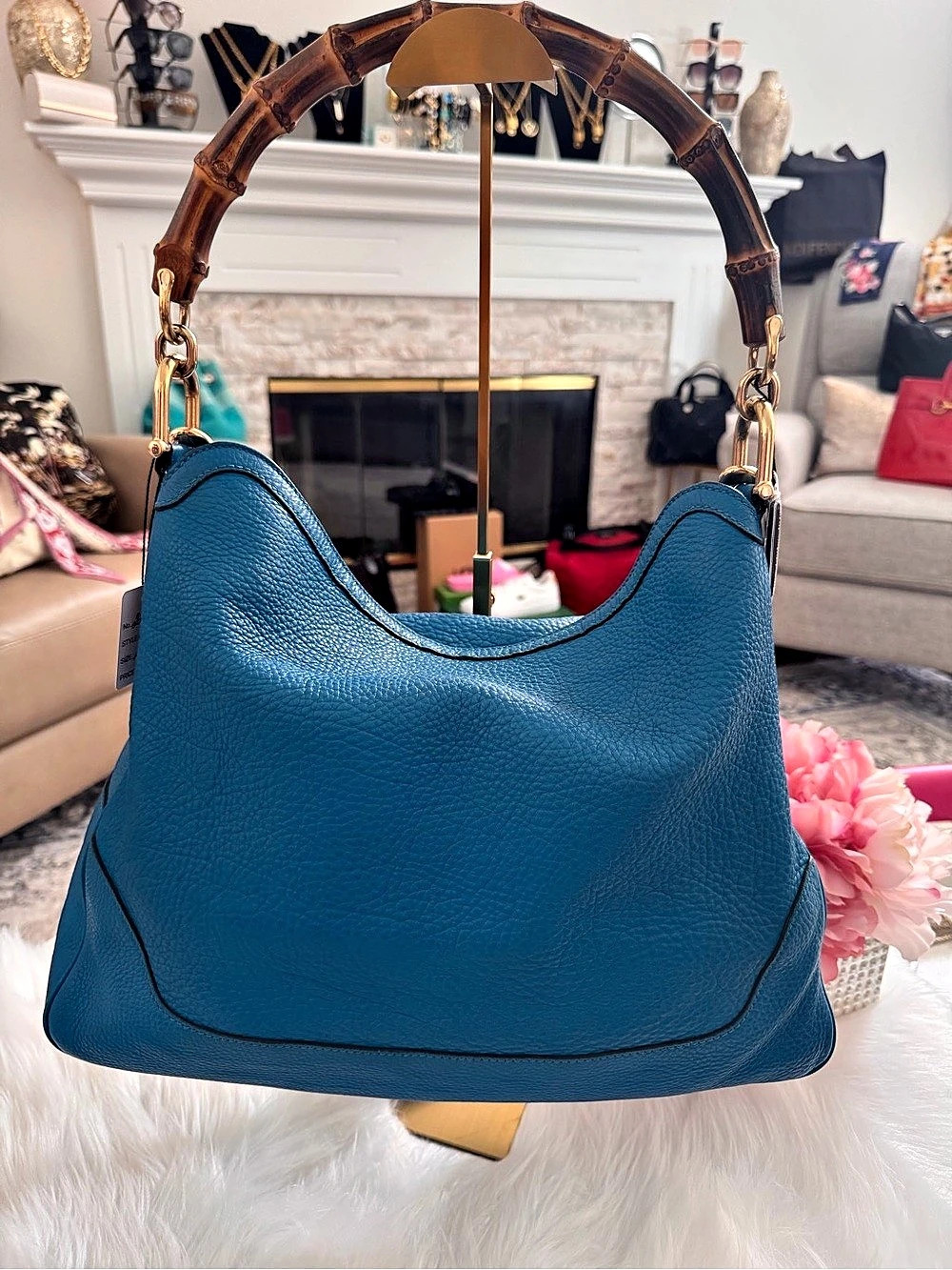 Gucci Bamboo Handle Hobo Bag Shoulder Bag Blue - Picture 2 of 16